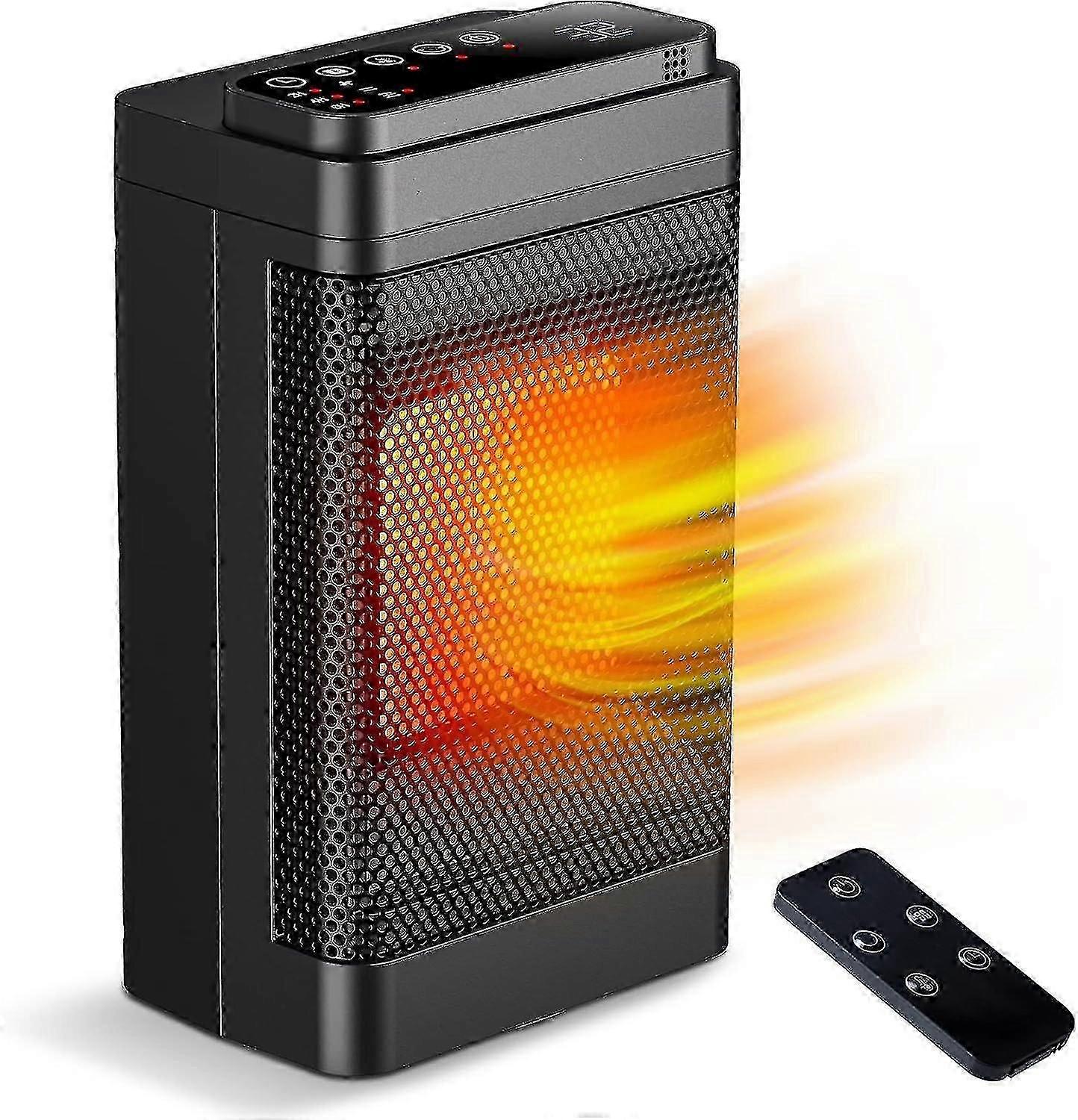 Electric Heater, 1500w Mini Ceramic Heater, Fan Heater With Remote Control, 70oscillation, 24h Timer Adjustable Thermostat, 3 Modes(+b