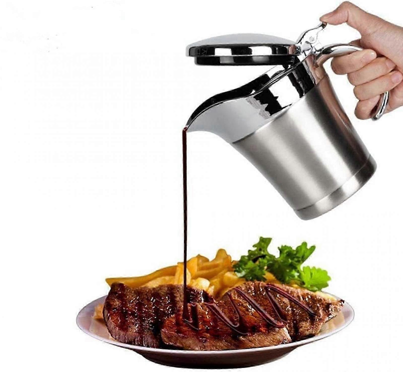 Termo de salsa 500 ml Salsera con tapa, jarra de servidor de salsa calentadora de salsa aislada de acero inoxidable de doble pared para salsa, crema, salsa, aderezo para ensaladas