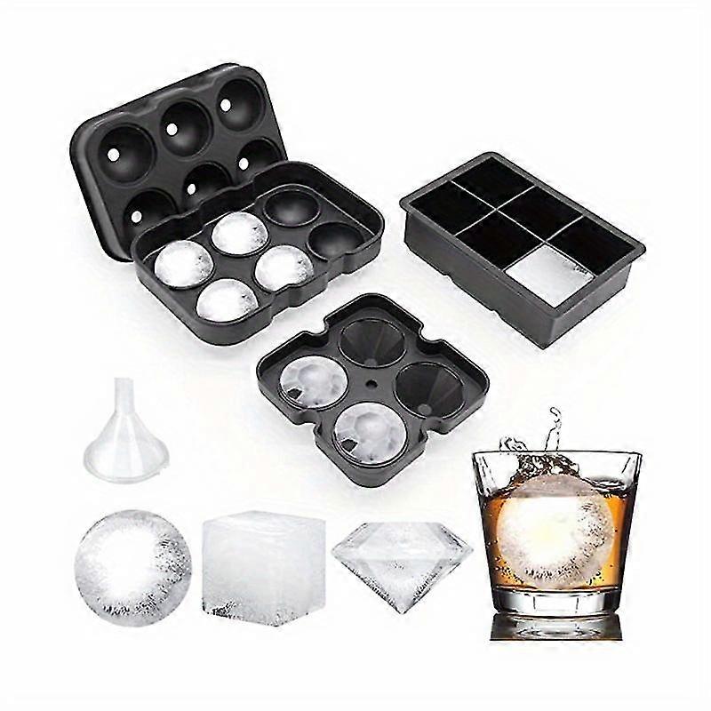 Set Of 3, Ice Cube Tray With Lid Refrigerator Silicone Ice Cube Mold, 6 Ball Ice Cube Tray, 4 Diamond Shaped And 6 Ice Trays, Reusable Whiskey Ice Mol