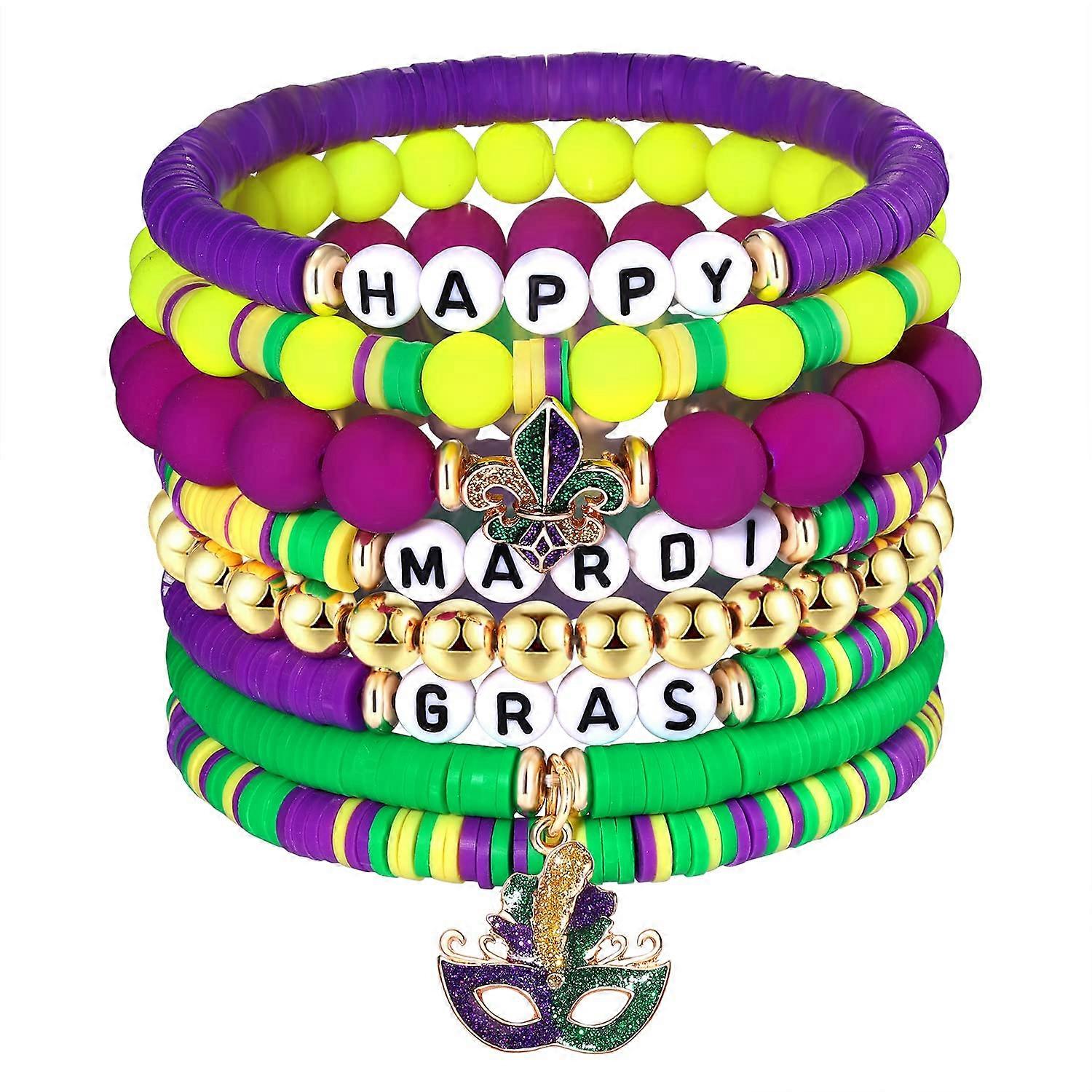 Beaded Bracelet Set for Valentine's Day and Mardi Gras Parade