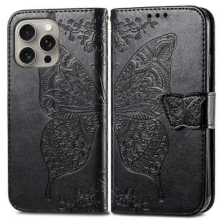 Compatible For iPhone 16 Pro Max Case PU Leather Wallet Phone Cover Butterfly Pattern
