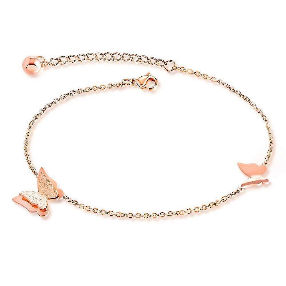 Women's Anklet Set *butterfly* In Rose Gold & Silver With Two Butterflies & A Strong Lobster Clasp Incl.