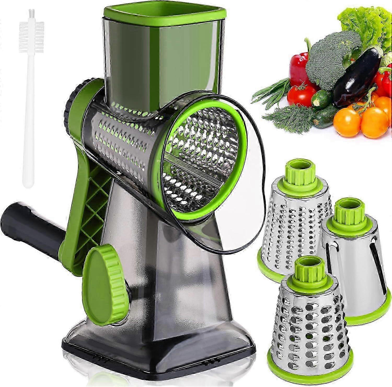 Rotary Cheese Grater, Cheese Shredder with Handle and 3 Interchangeable Blades