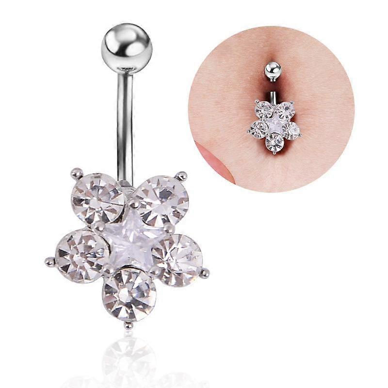 Fashionable Flower Navel Ring Three -Color Zircon Is Optional Explosive Five -Star