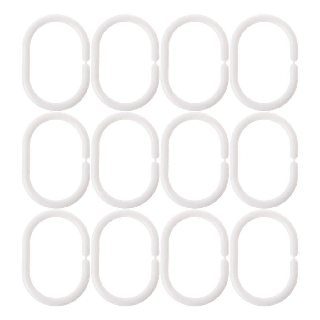 12pcs Removable Shower Curtain Hook Drape C-shape Hanger Removable Loop Rings Portable White Bathing Accessories White M