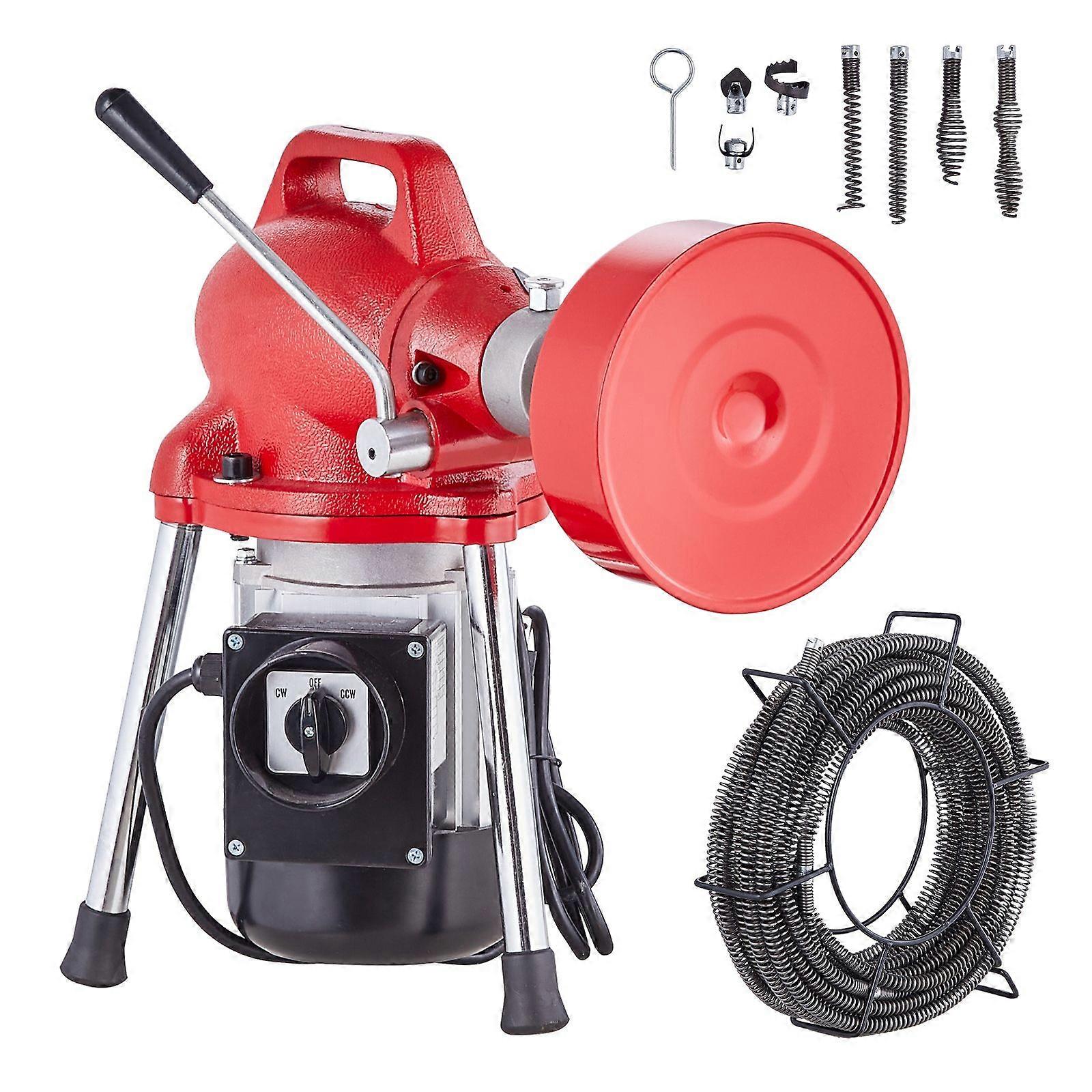 آلة تنظيف الصرف المقطعي 66 قدم × 5/8 بوصة ، 250 واط كهربائية مع 2 كابلات فولاذية ، 7 قواطع و CW / CCW التحكم في الأنابيب من 1.6 إلى 4