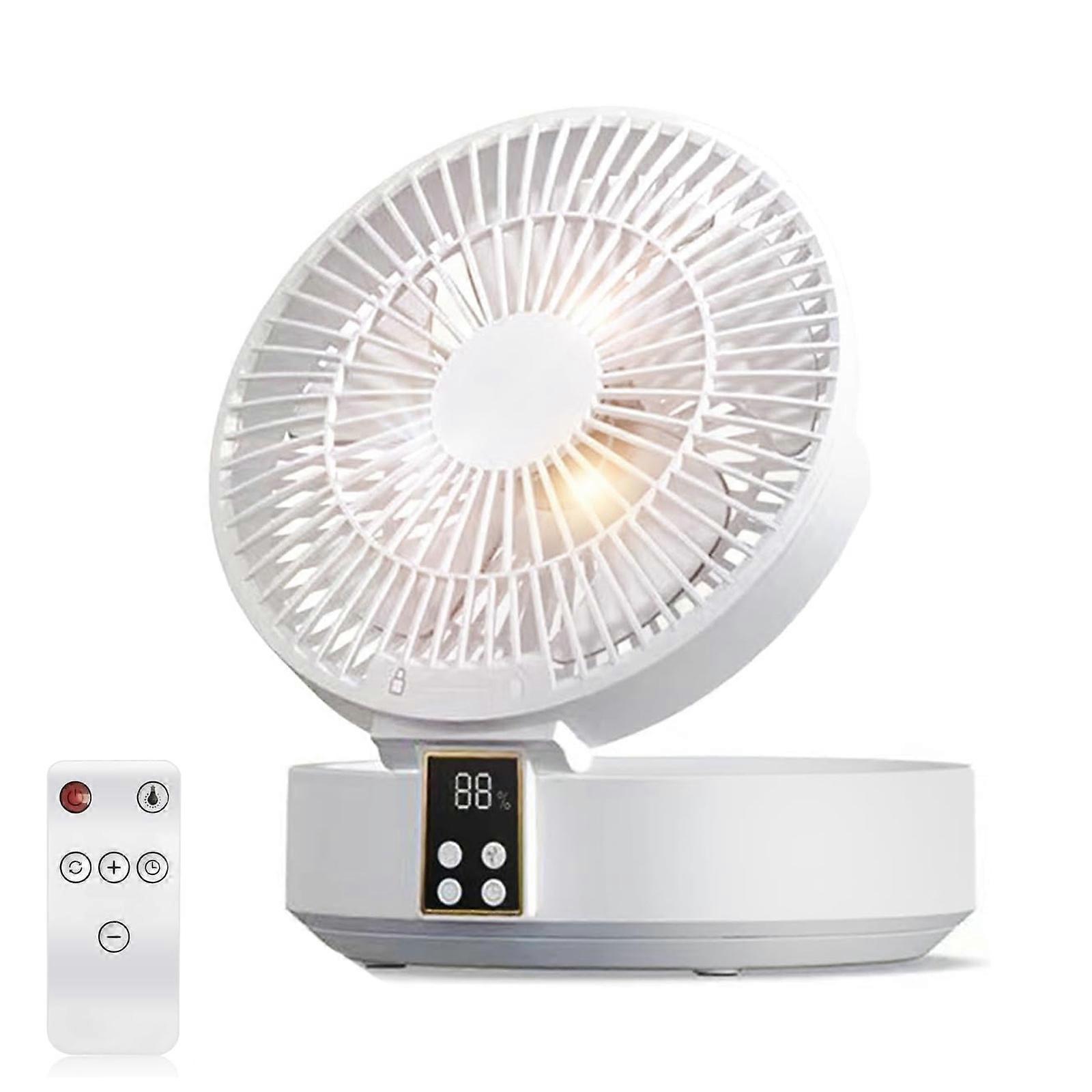 Desktop Air Circulator with Remote LED Night Light 3 Speed Modes 4000mAh Rechargeable Battery Space Saving Foldable White