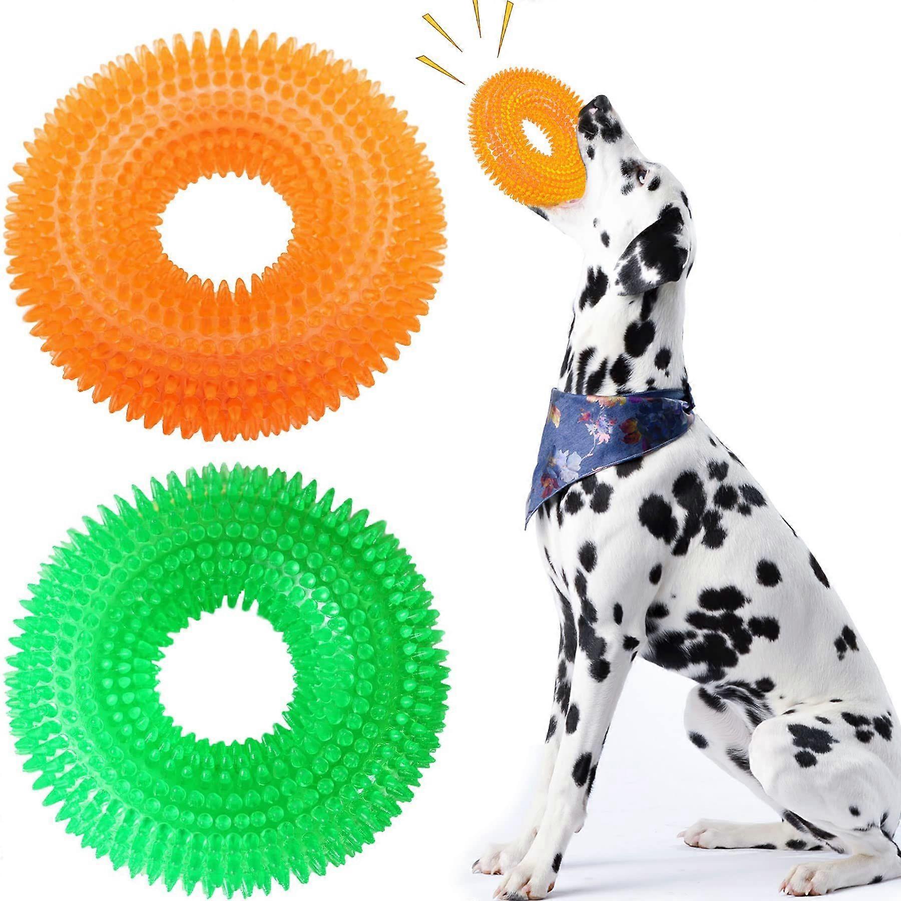 2pcs Dog Squeaky Chew Toys For Tenacious Chewers Teeth Cleaning  Training, Spiked Ring Squeaky Dog Chew Toys For Small, Medium  Large Dogs
