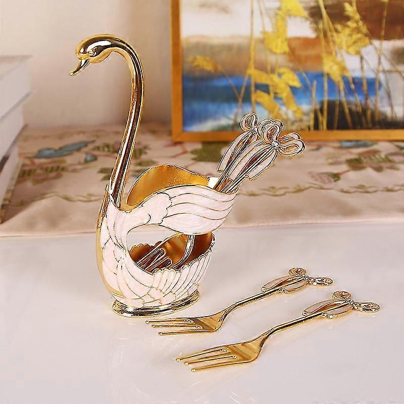 2 Color Zinc Alloy Swan Base Fork Spoon Stand Kitchen Utensil|coffee Spoon Fruit Fork Sets