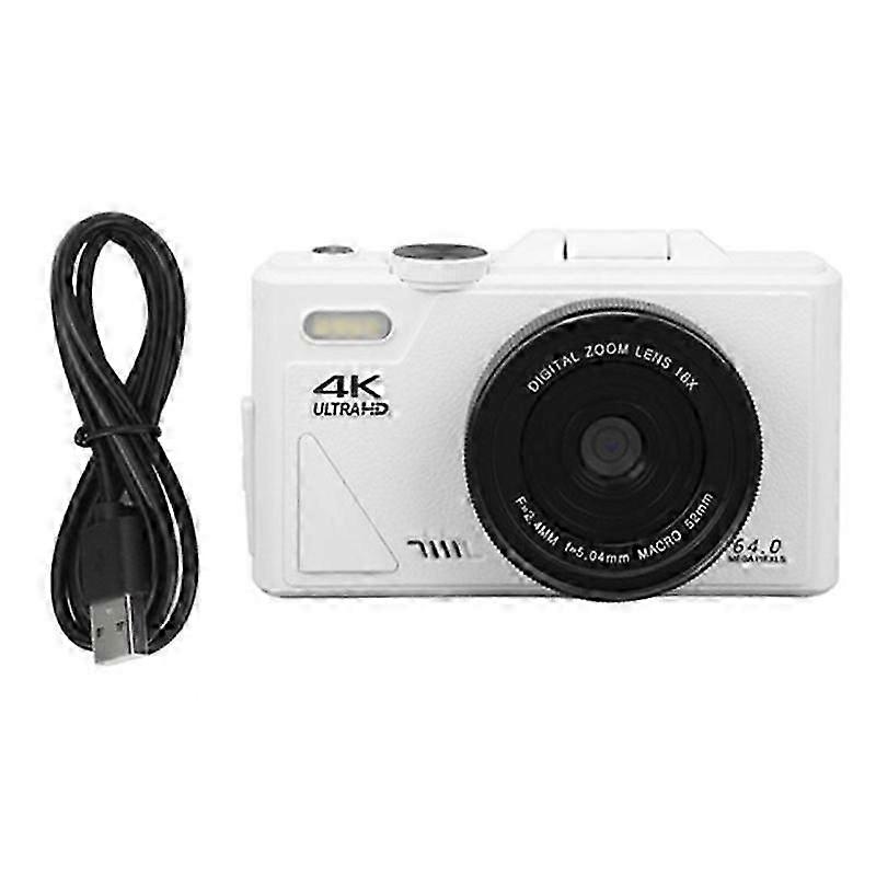 Câmera Digital Retrô 64mp Estabilização Função de Pausa de Vídeo Câmera Digital de Tela Ips de 3 Polegadas Para Vlogging Branco