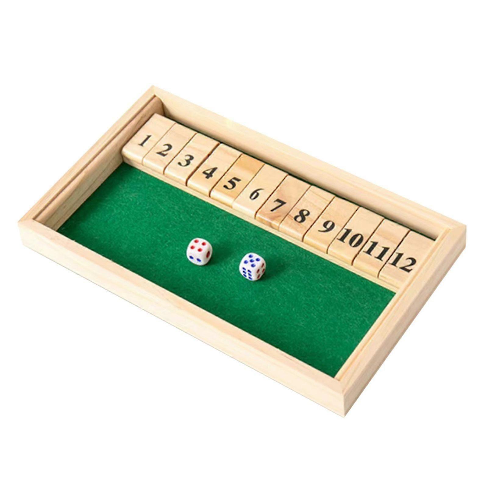 Shut The Box Game, Wooden Math Dice Game for Kids & Adults, 12 Numbers, 2 Dice, 2+ Players, Fun for Game Night & Travel