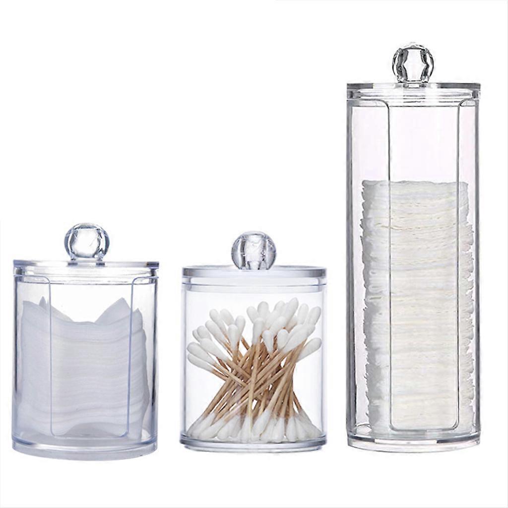 3pcs Acrylic Clear Makeup Organizer Cotton Swabs Qtip Container Cosmetic Pad Empty Jewelry Storage Box