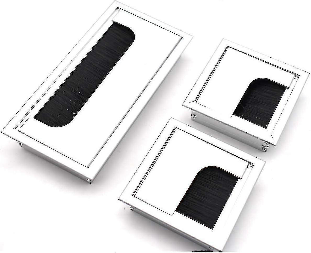 Square Cable Pass Through, Aluminum Silver Anodized Built-in Desk Organizer, 2x80x80mm + 1x160x80mm