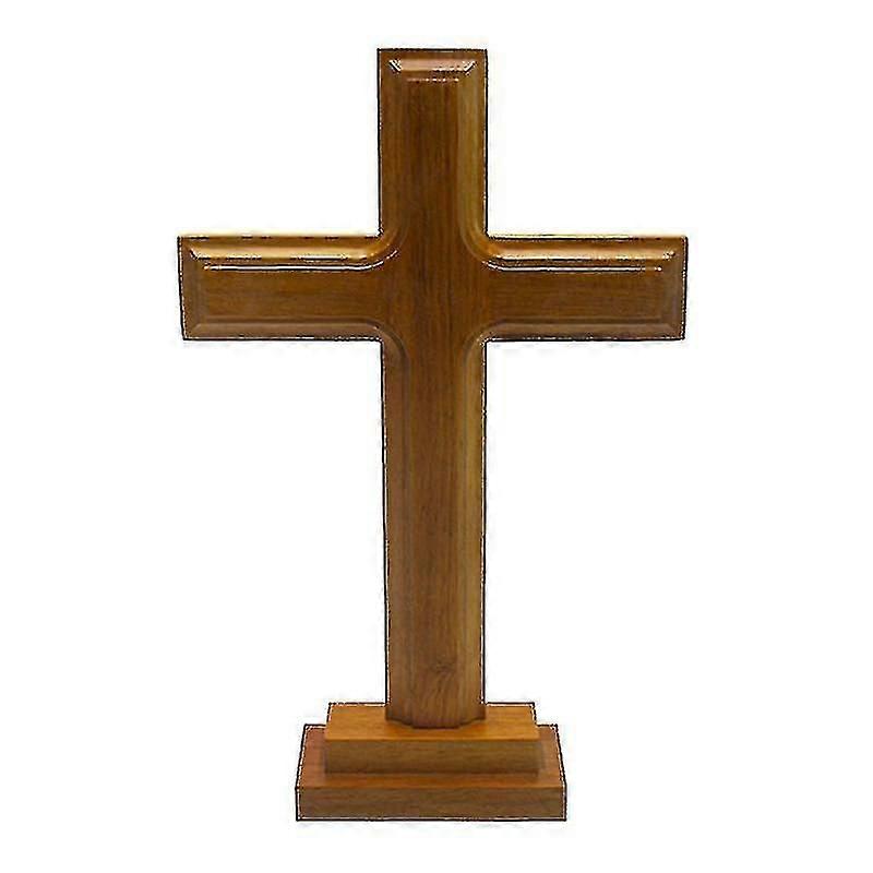 Wooden Standing Cross Decor Altar Cross With Stand Double-sided Table Cross Gift