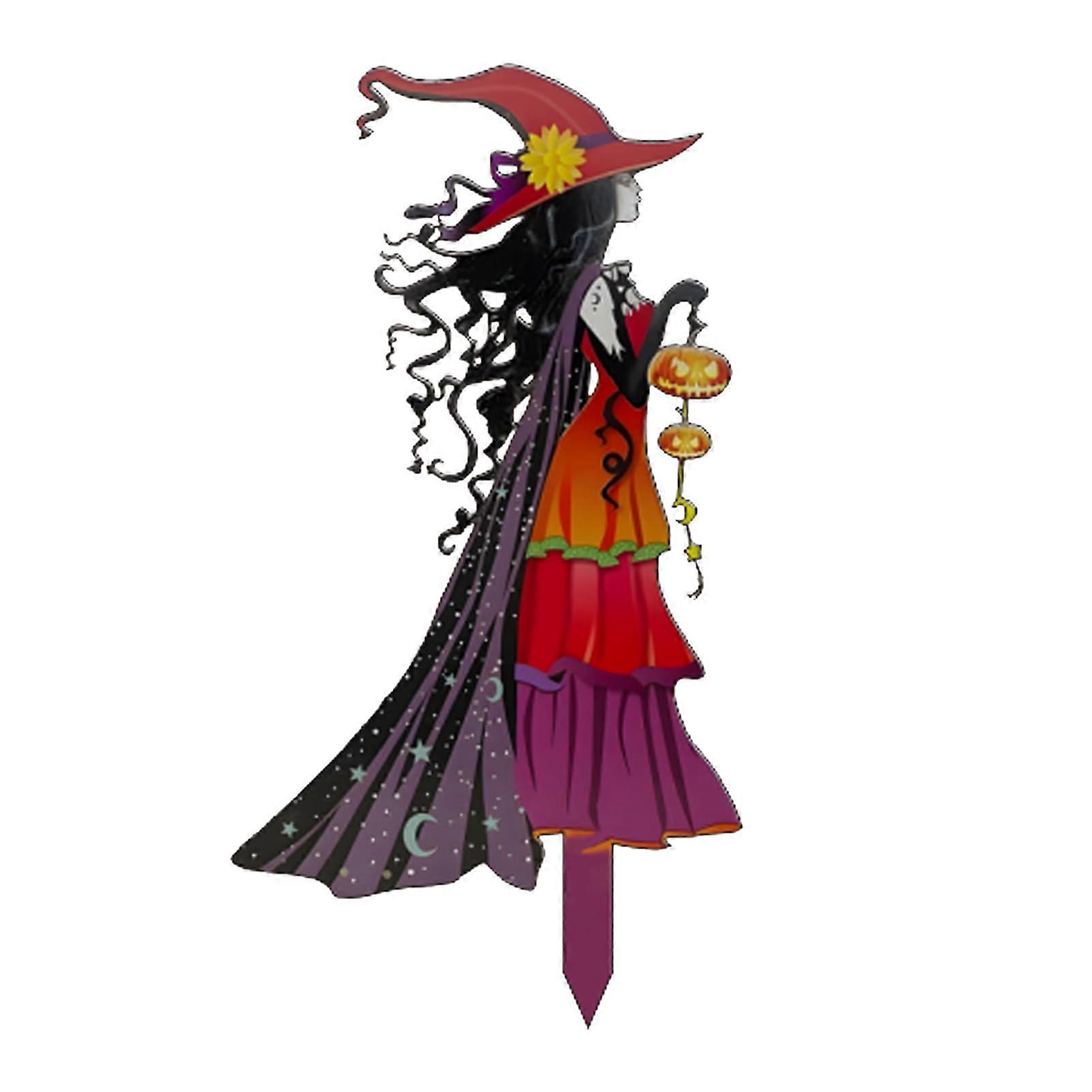 Witch Holds Pumpkin Lanterns for Garden Decor, 38.1 cm