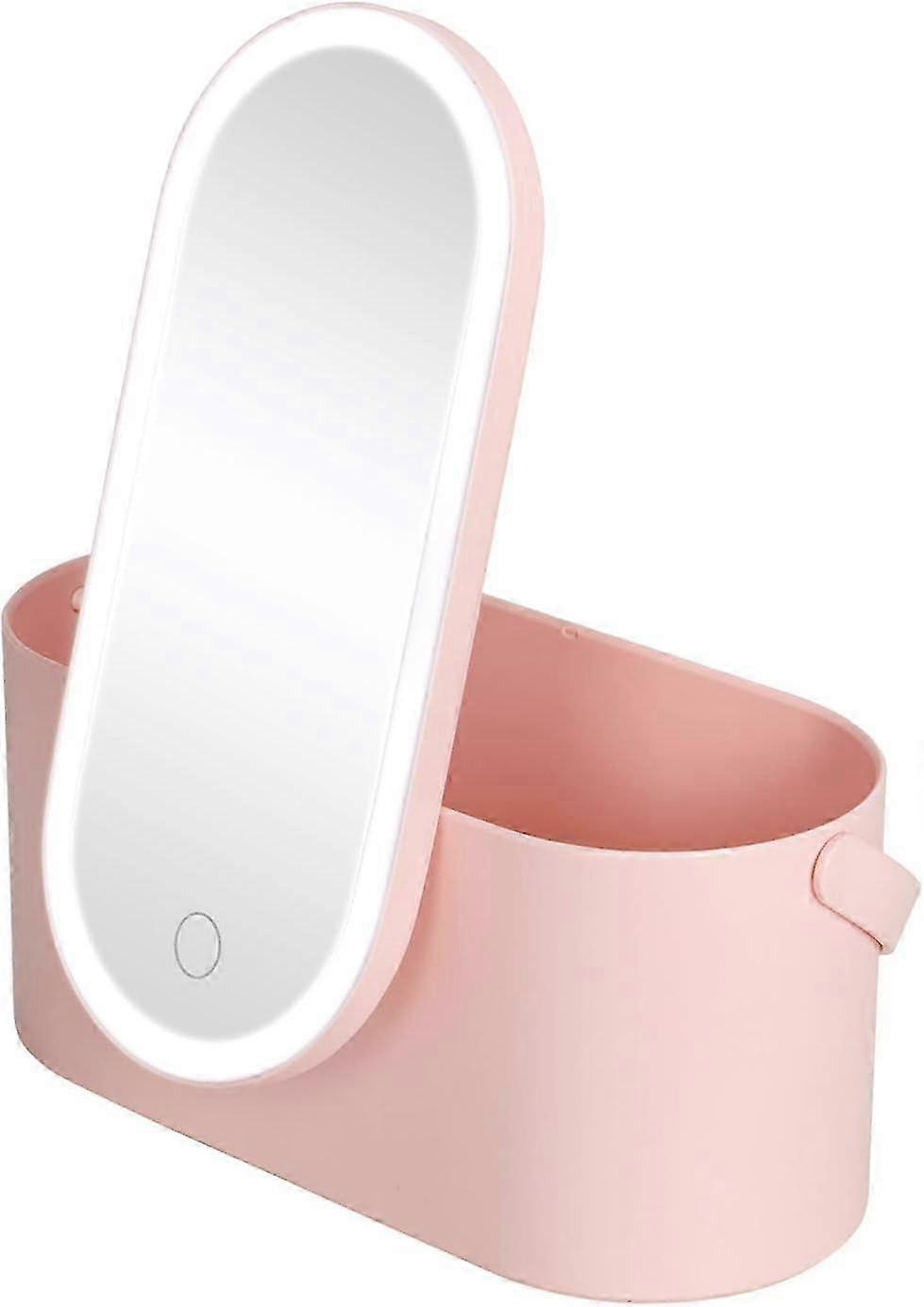 ミラー付きポータブルピンクLEDメイクアップボックス、女性用トラベルトイレタリーオーガナイザー