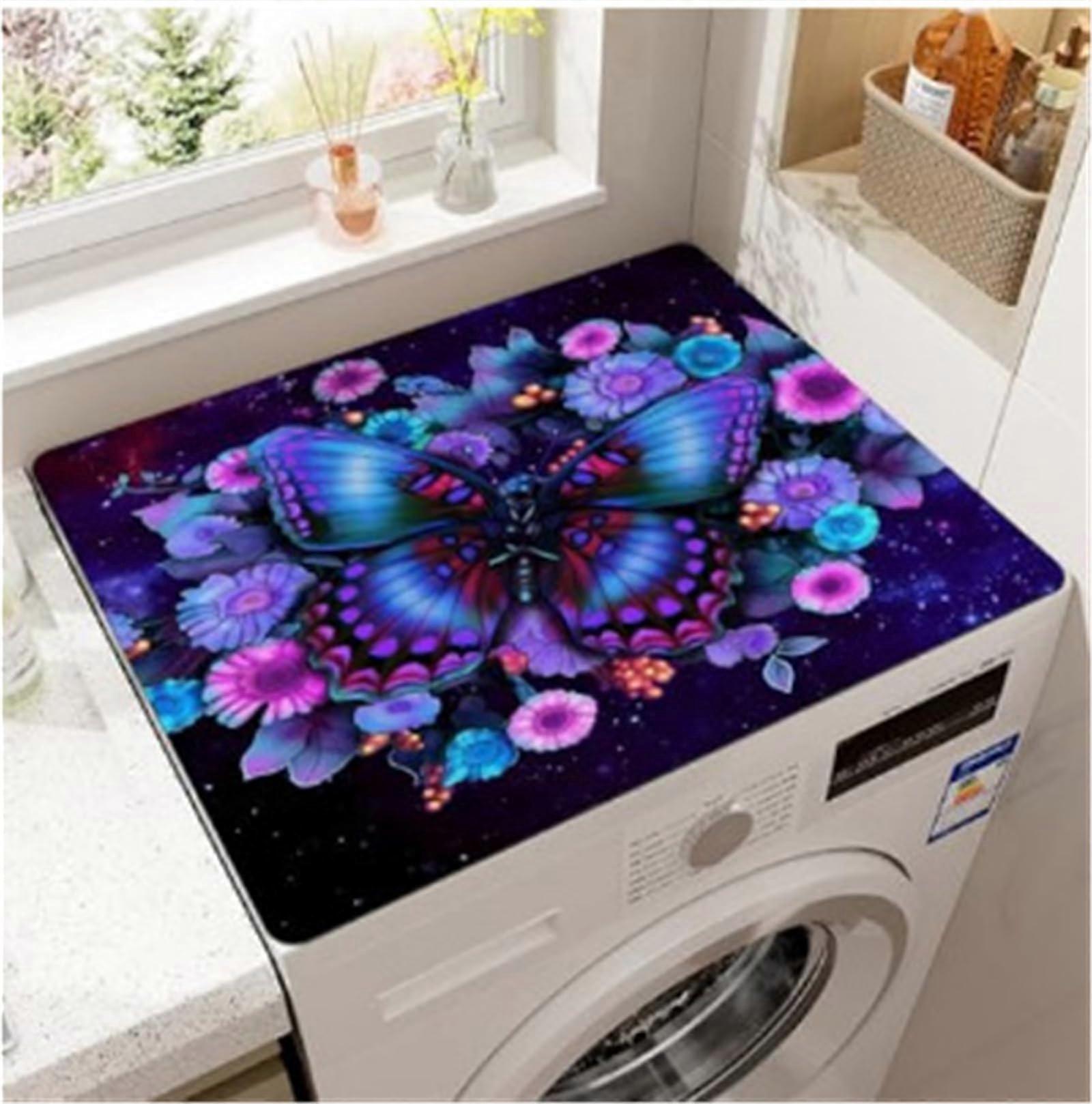 Washing Machine Pad Non-Slip Sunflower Motif Butterfly 60x60 cm Universal Absorbent Quick-Drying