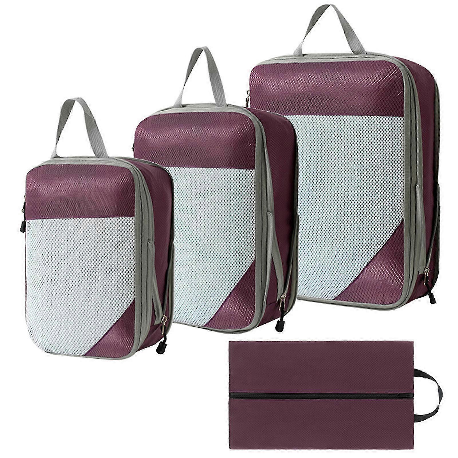 4pcsパープルパッキングキューブ-トラベルオーガナイザー圧縮バッグ