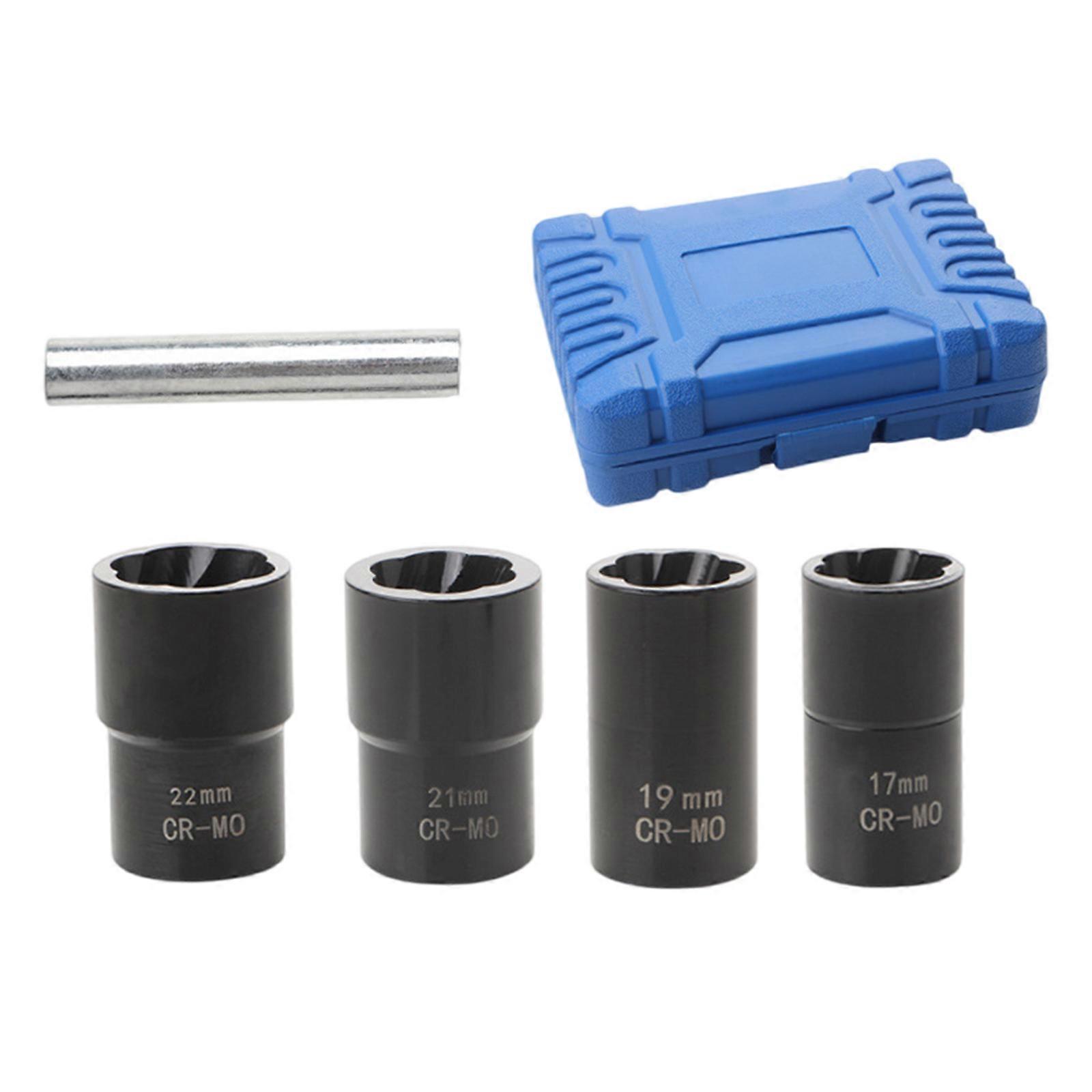 Nonslip Grip Socket Tool 4 Size Spirals Fluted Design Removes Rounded Bolts Includes Storage Case Extractors Tool