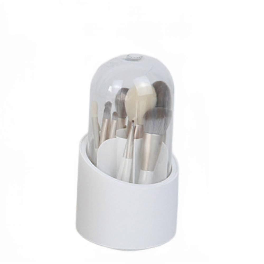 Transparent Rotatable Makeup Brush Storage Bucket with Lid - Dustproof Eyebrow P-White