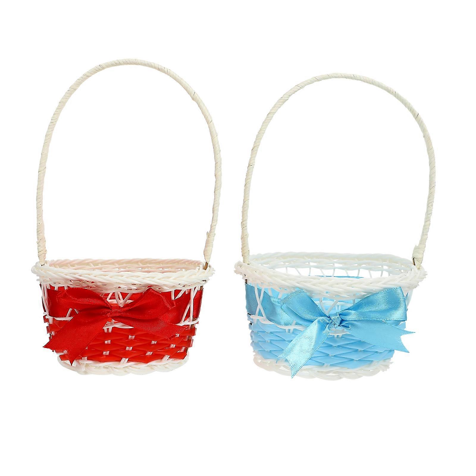 Display Baskets Handheld Baskets Small Woven Basket Plastic Rattan for Candy Storage 2Set