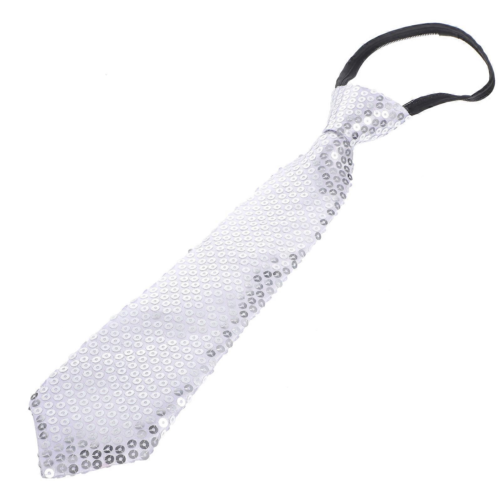 男性用スパンコールネクタイ – 仮装パーティー、コスプレ、ステージショー、テーマイベント用のワンサイズ装飾ネクタイ – シルバースパークルファッションアクセサリー