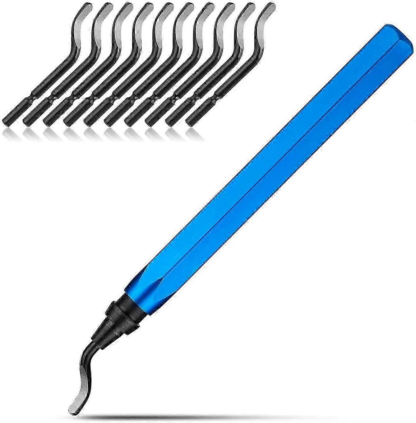 Blue Deburring Tool with Set of 10 Deburring Blades - Burr Removal Tool