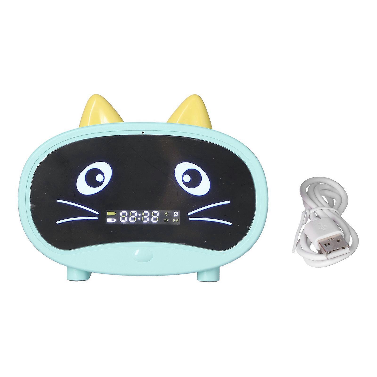 Mini Cartoon Speaker Multifunction Cute Cat Ears Smart Set with Dual Alarm Clocks for Bedroom Office Green
