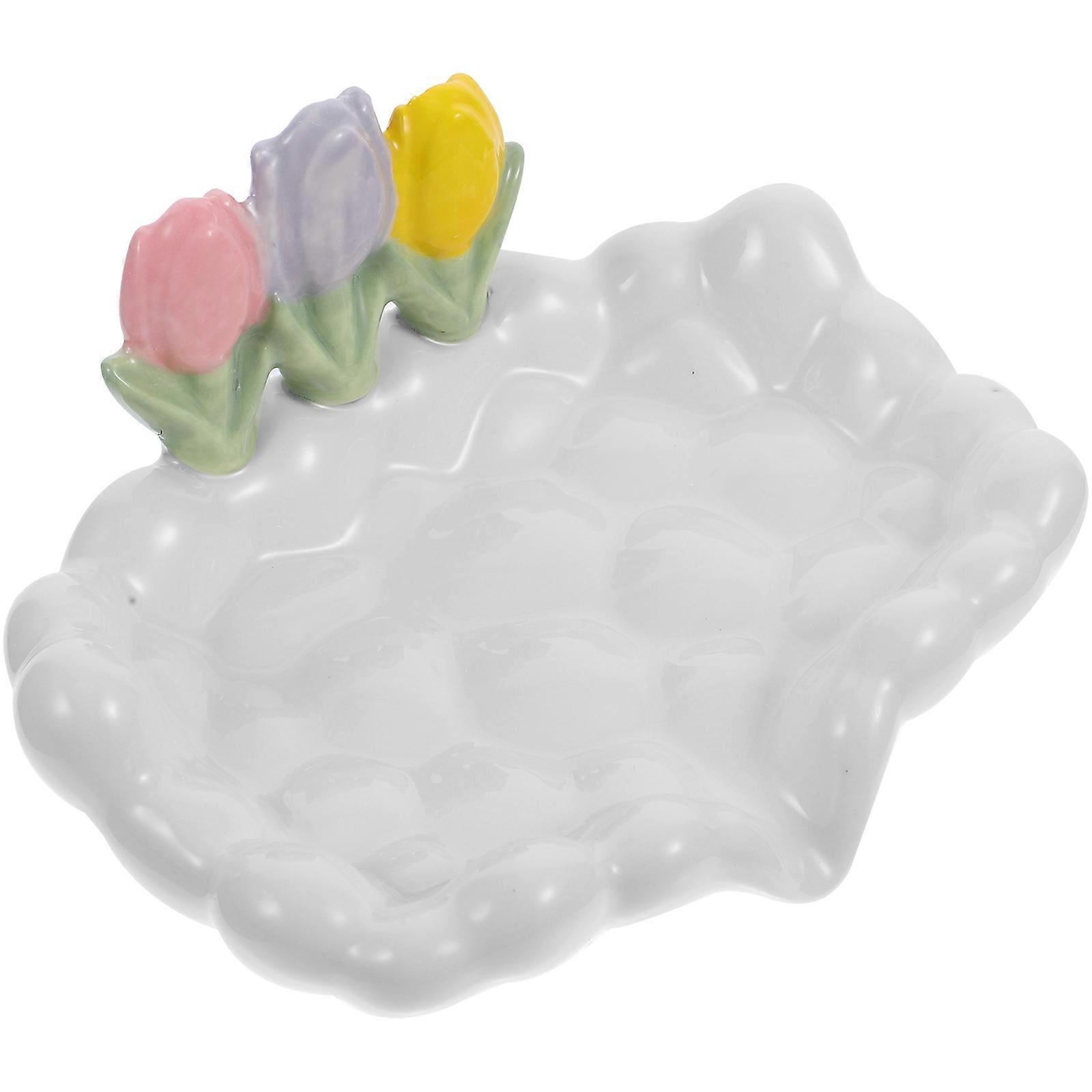 Ceramic Soap Container Tulip Shape Bathroom Accessory 1Set