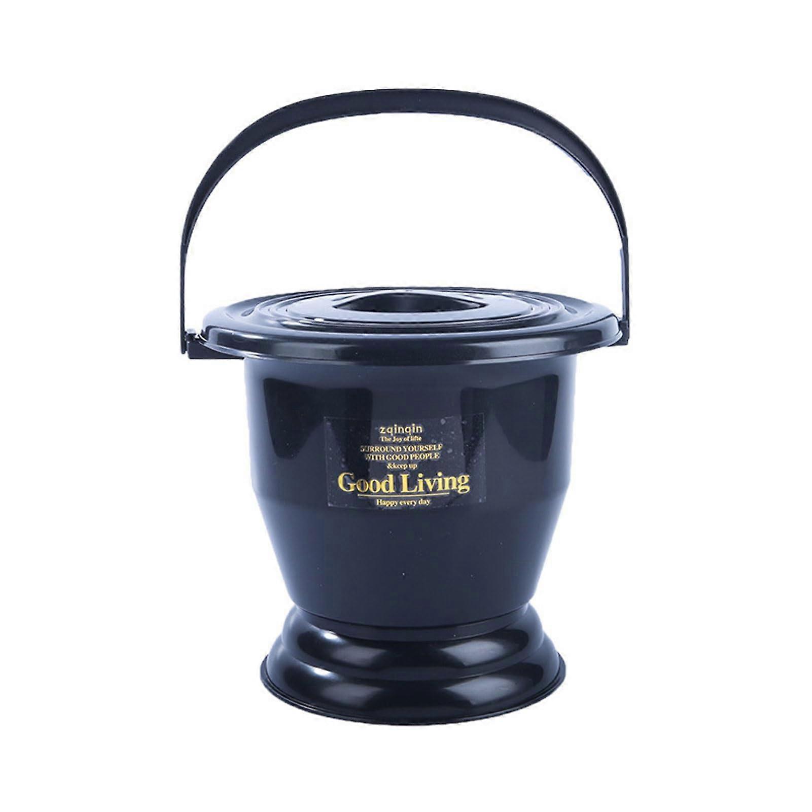 Night pot with handle, bedpan, portable toilet, urinal (Black, 22.5cm)