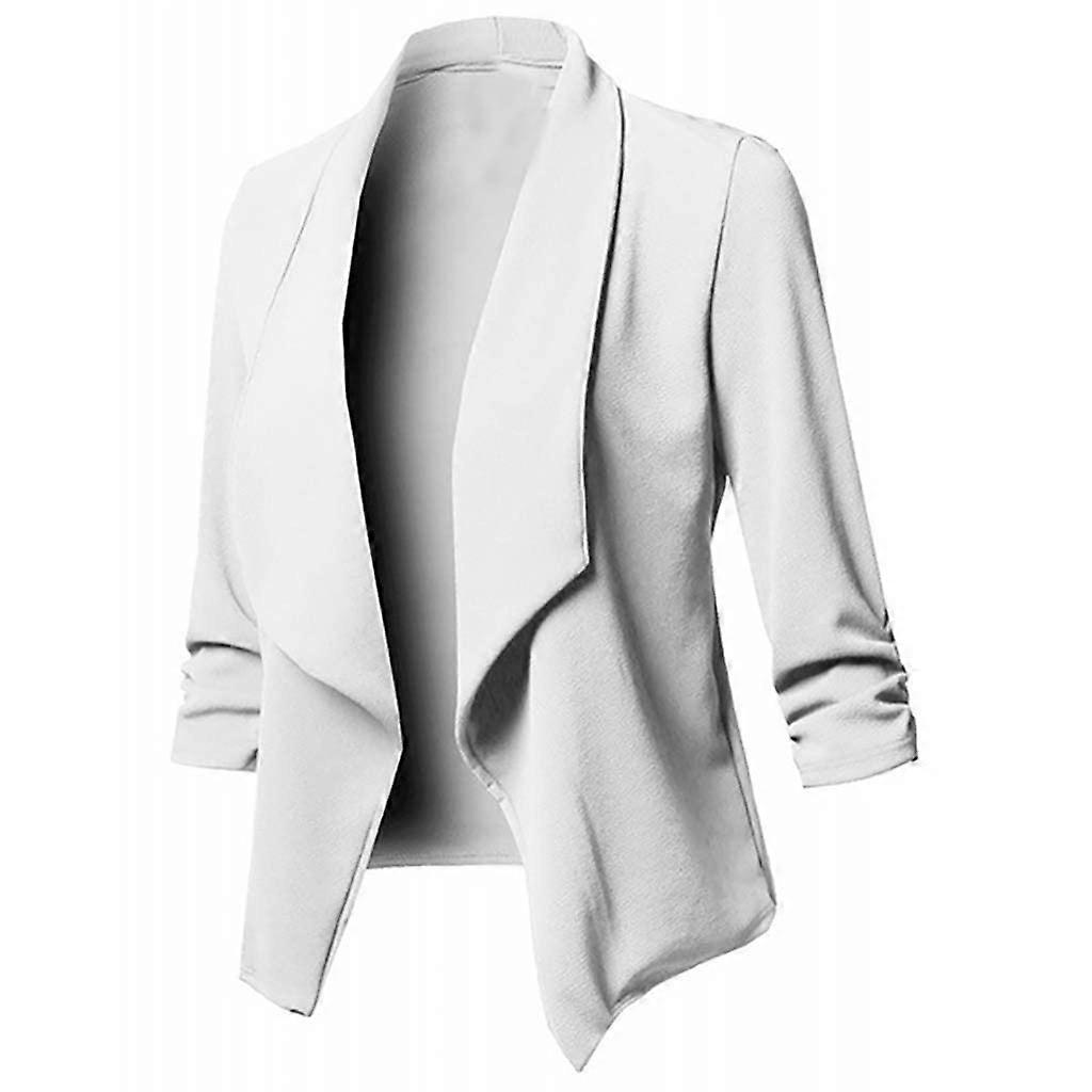 Cardigan Women's Blazer Jacket Open Front Office Coat Lightweight Autumn Winter Transition Slim Fit Lapel O Weiss XXL