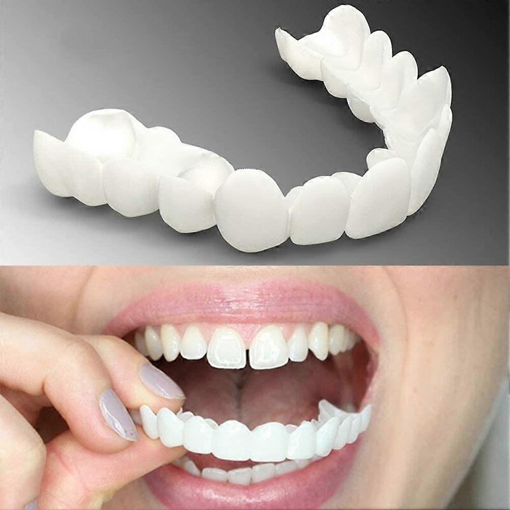 Veneers Teeth Dentures - 2 Pairs Comfortable Snap-On Upper and Lower Fake Teeth for Instant Smile Makeover