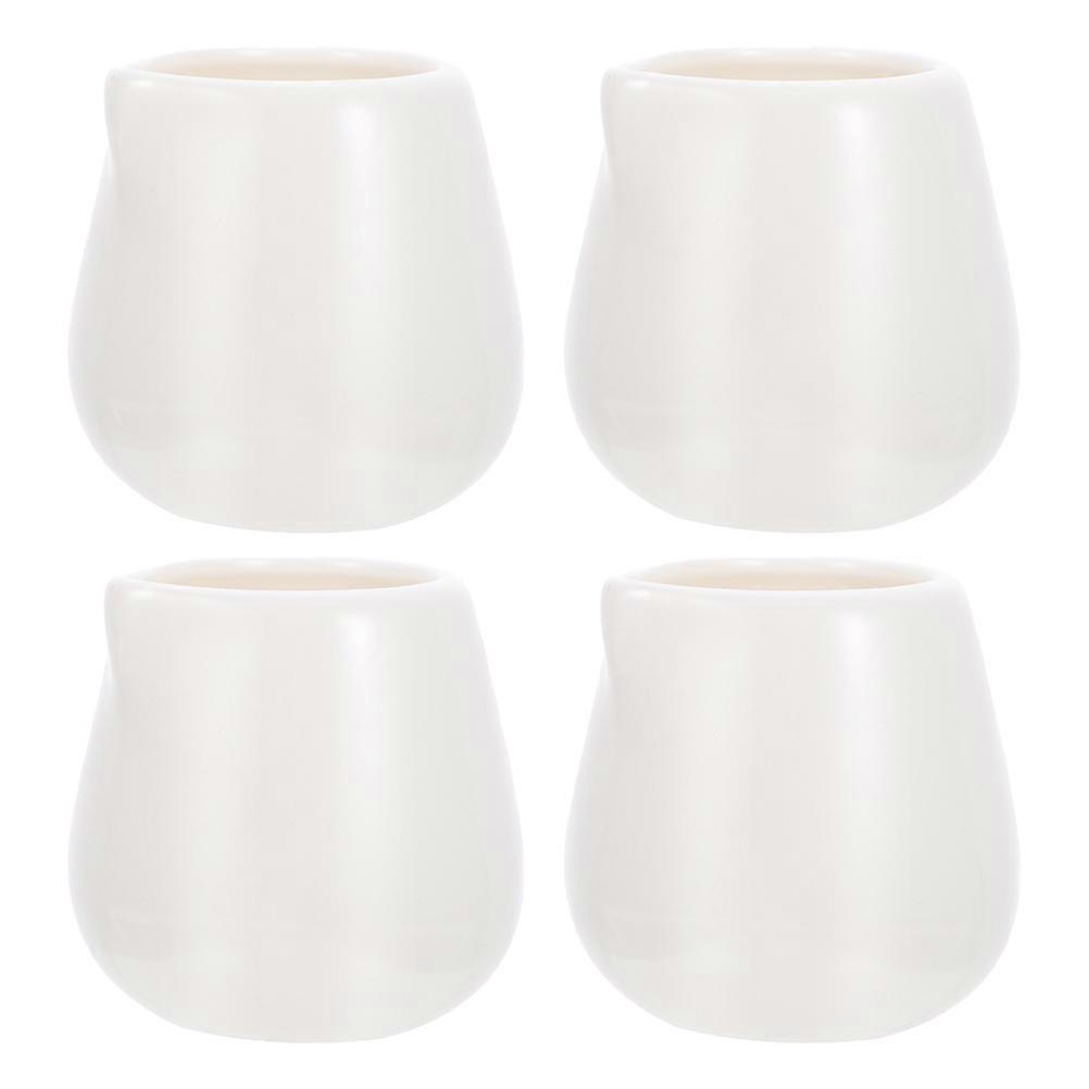 White Ceramic Milk Jugs for Home Use with Smooth Surface and Non Slip Base 4 Pieces