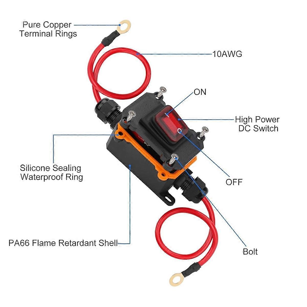 Waterproof Inline Cord Switch, DC12-24V DPST on Off Toggle Switch with ...