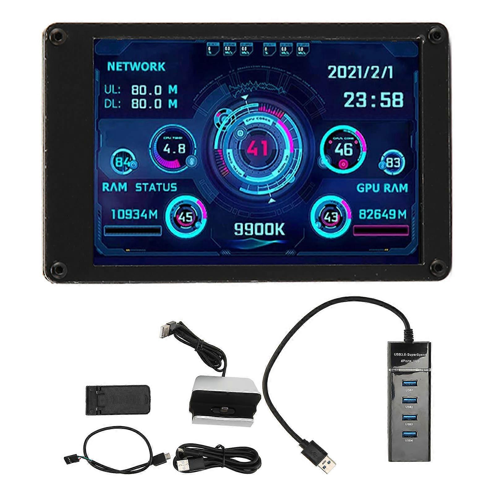 3.5 Inch IPS USB Mini Screen CPU GPU RAM Temperature Data Monitor PC Sensor Panel Display with 4 Pin Mainboard Cable
