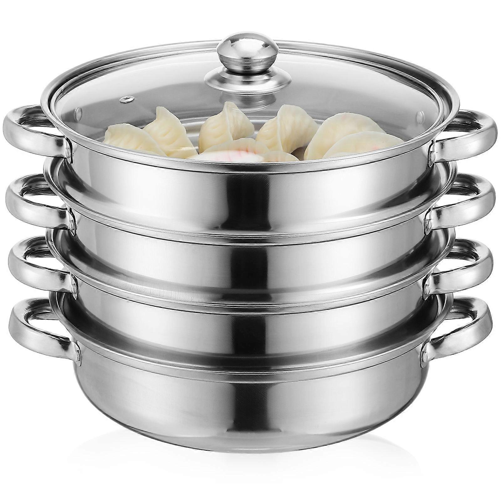 Steel Stockpot Dumpling Steamer Pot Large Cooking Steam Pot Home Cooking Silver 28cm 1pc