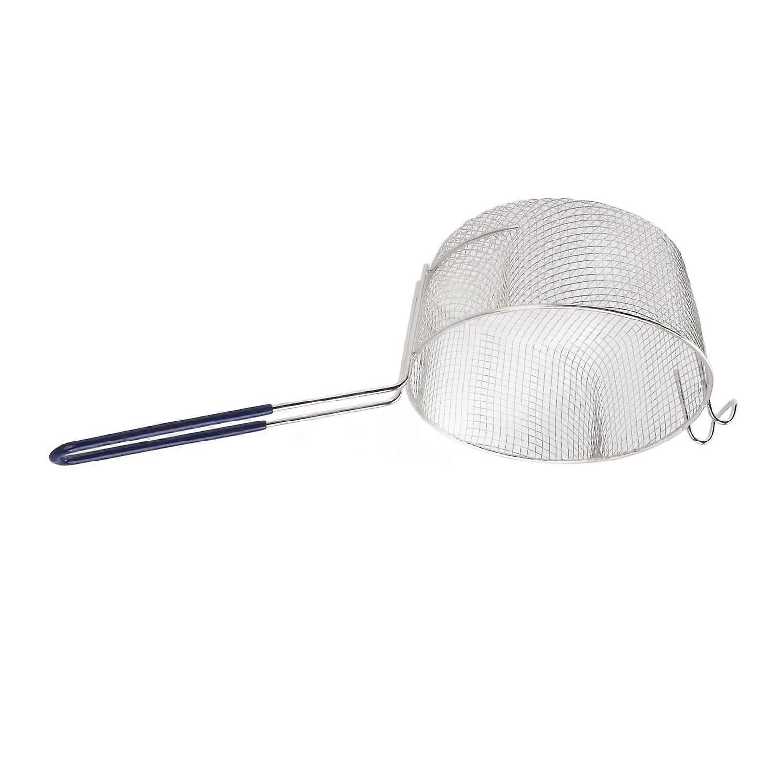 Frying Basket Stainless Steel Long Handle Reusable Rust Resistant Fry Net for Fish Chicken Nuggets Rubber Handle 