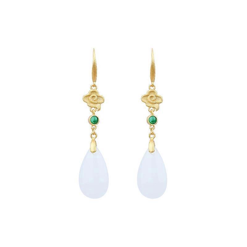 Gold Cloud Earrings: Chinese Jade Dangle Hanfu Jewelry Gift