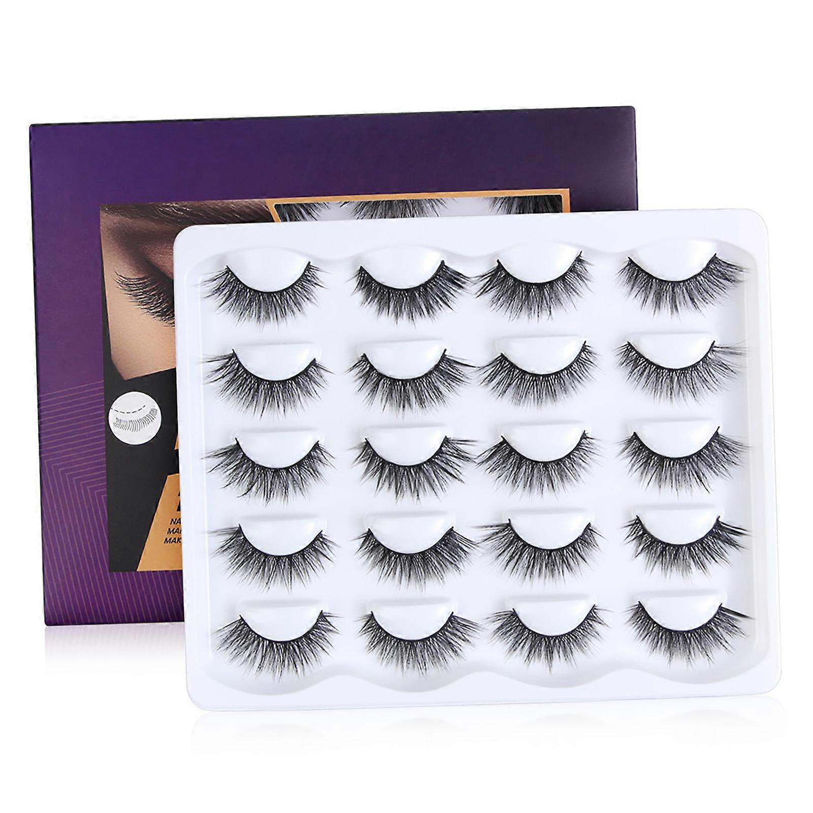 10 Pairs False Eyelashes Artificial Hair Volume Curly Soft Stem Reusable 3D Fake Lashes for Makeup