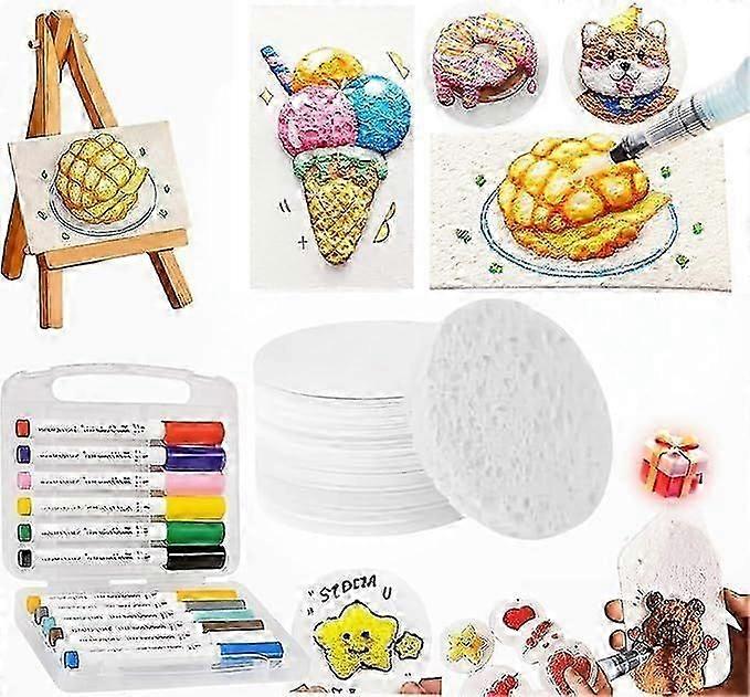 Magic Puffy Paint Art,3D Drawing Magic Canvas Sponge,Puffy Popcorn Magics Foam Texture Painting Kit with 10 Foam Paint Paper and 12 Markers,DIY Bubble