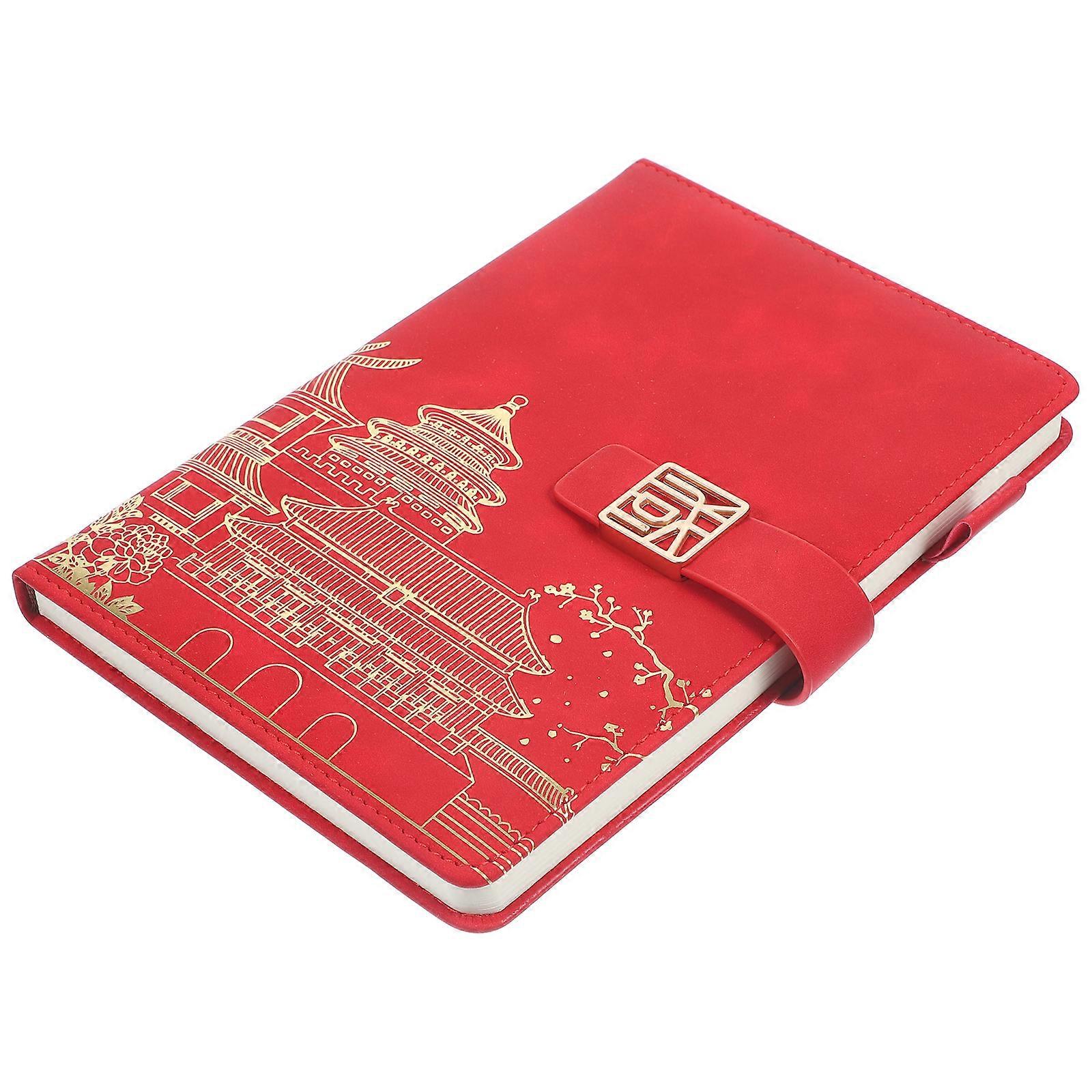 Schedule Planner Notebook Rectangular Chinese Retro Style Imitation Leather Paper Work Planning 1Set