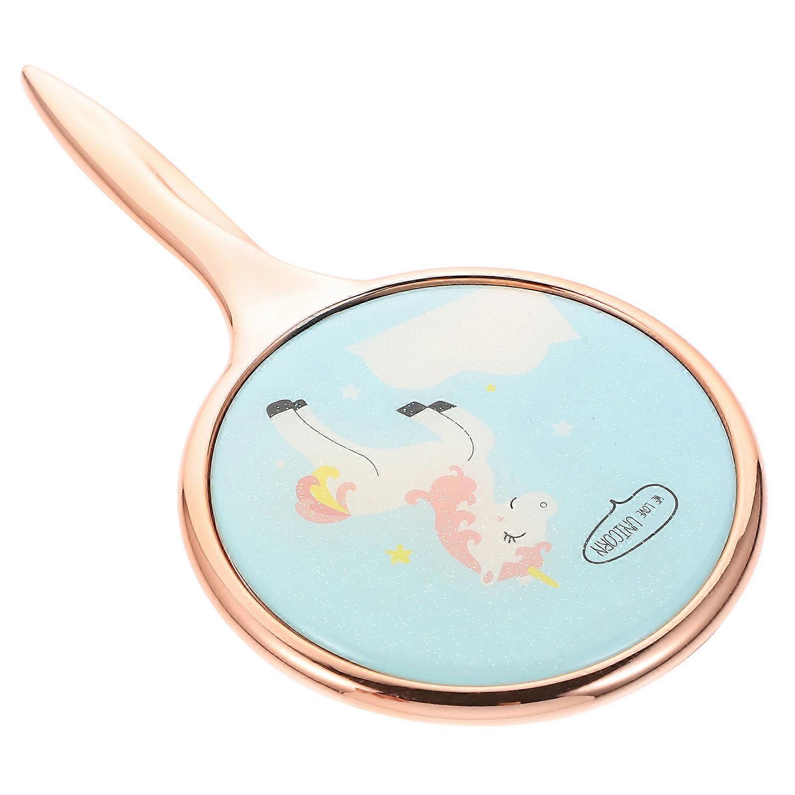 Compact Handle Mirror Portable Handheld Mirror For Travel Bedroom Use 14.3x7.8cm Round Shape 1Pcs