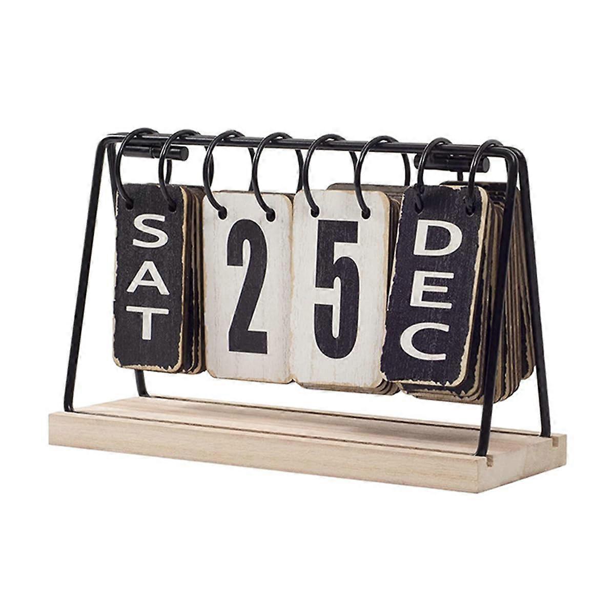 Perpetual Calendar, Vintage Folding Wooden Block Calendar with Monthly Date and Weekly Boards for Home Office Desk Decoration