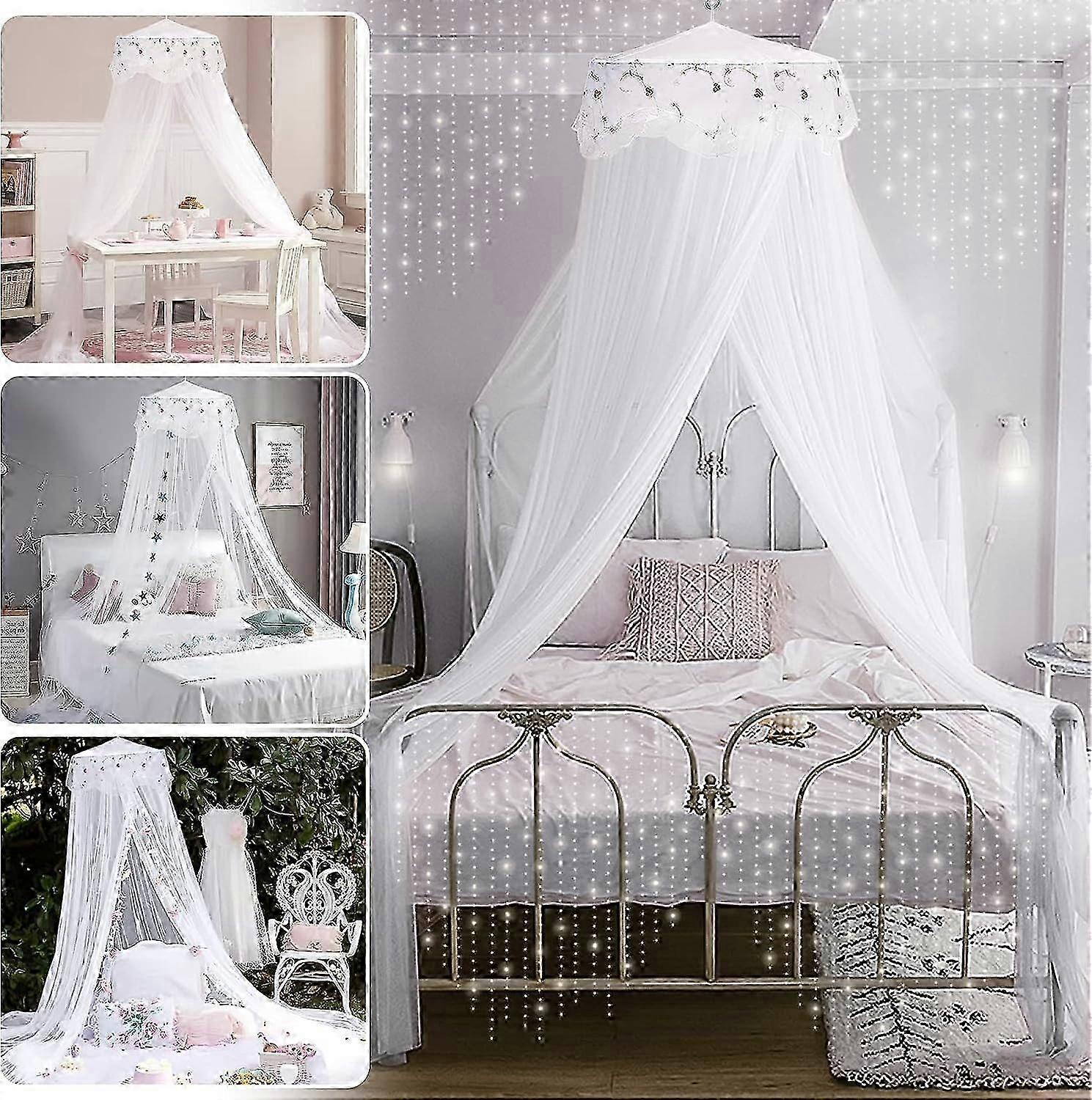 Mosquito Net Canopy, Princess Canopy Mosquito Net Dome Polyester, Decoration (White)