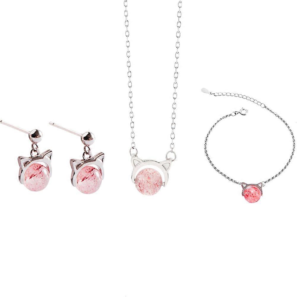 Women's Earrings And Necklace Set Detail Cat Shape Silver Material Durable Easy To Wear 3Pcs