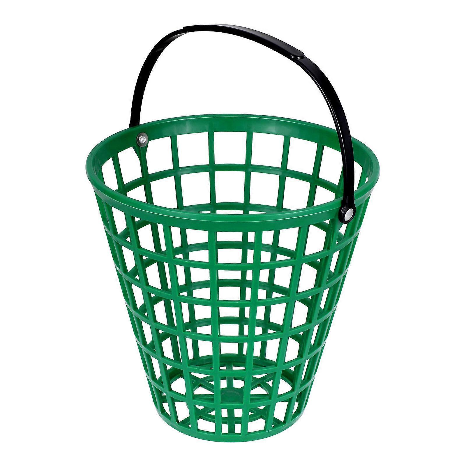 Golf Ball Storage Basket in Green Made of Durable Plastic for Collecting Balls Holds up to 75 Balls with Swivel Handle