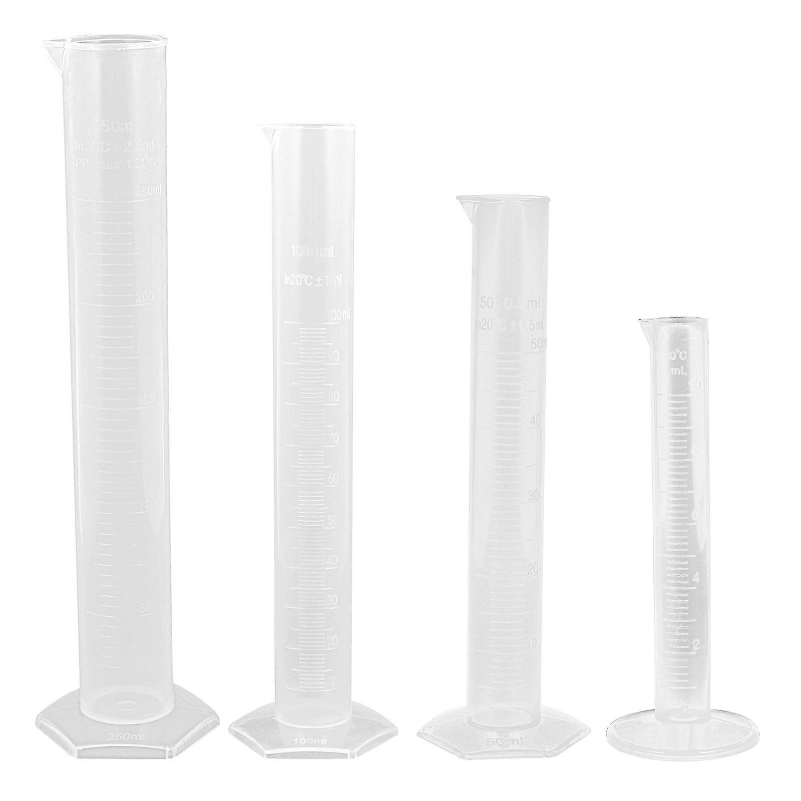 4pcs Graduated Plastic Measuring Cylinders for School Laboratory Use – Sturdy Design with Stable Base for Accurate Liquid and Chemical Measurement