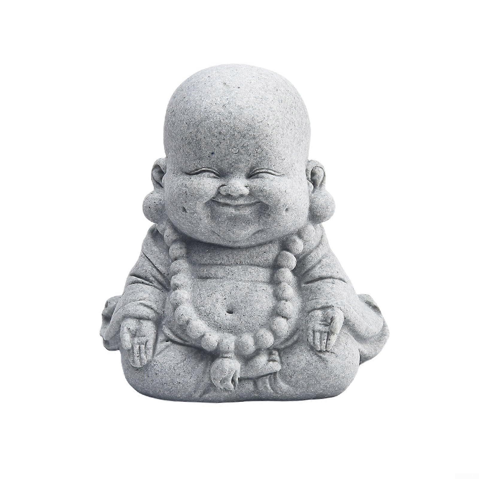 Garden decoration, fat, smiling Buddha statue, stable sandstone effect, synthetic resin, ornament for water use (C)