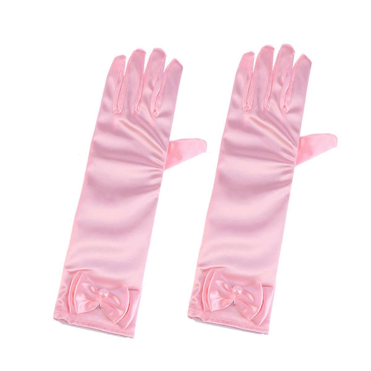 Long Cuff Elegant Satin Gloves for Flower Girl Prom Ball Opera Pink 1Pair