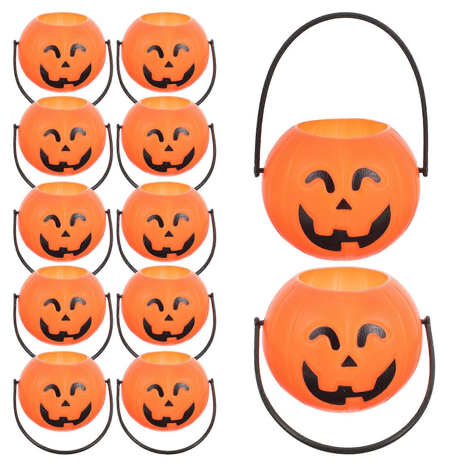 12pcs Halloween Pumpkin Candy Buckets with Handles – Portable Trick or Treat Buckets, Festive Pumpkin Design, Assorted Styles and Colors